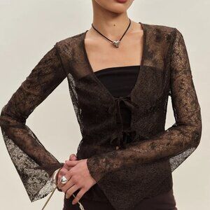 Reformation  Kristen Knit Top Brown Lace